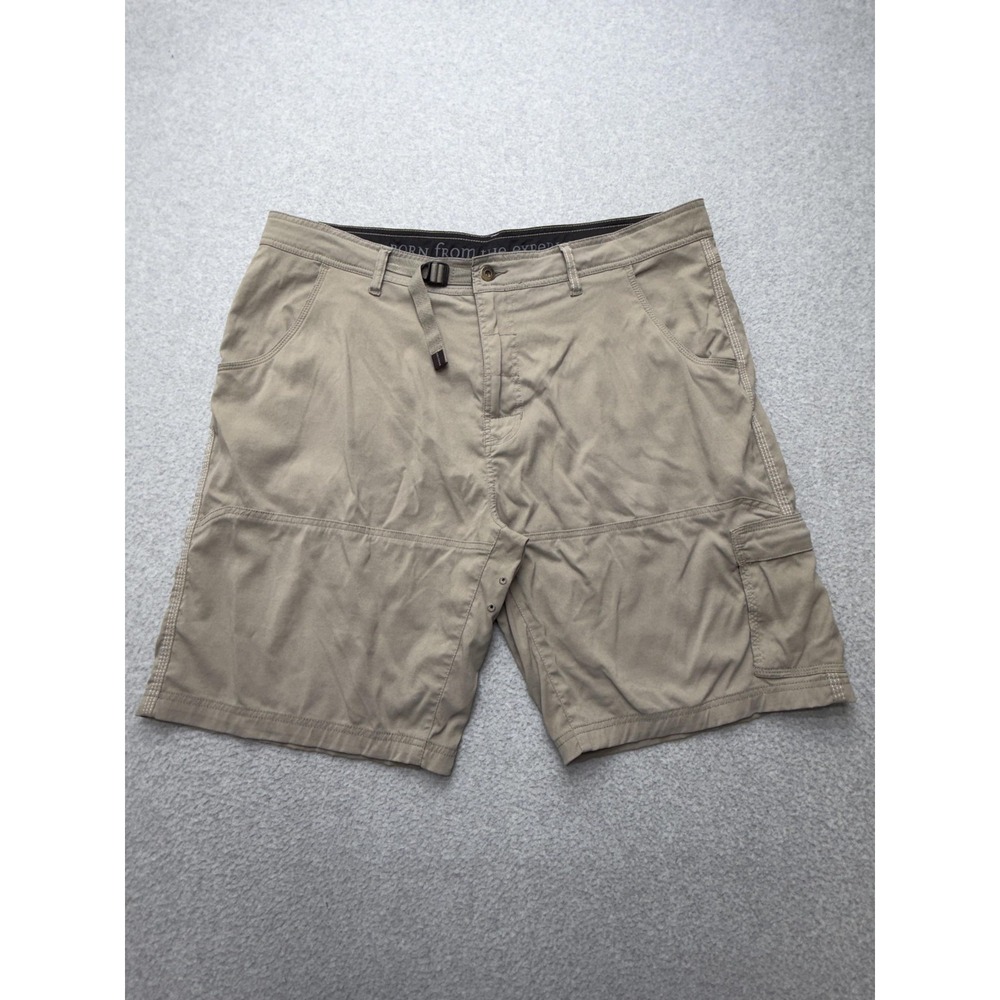 prAna Stretch Zion Cargo Shorts Mens 40 Beige Nylon Belted Hiking Travel 10